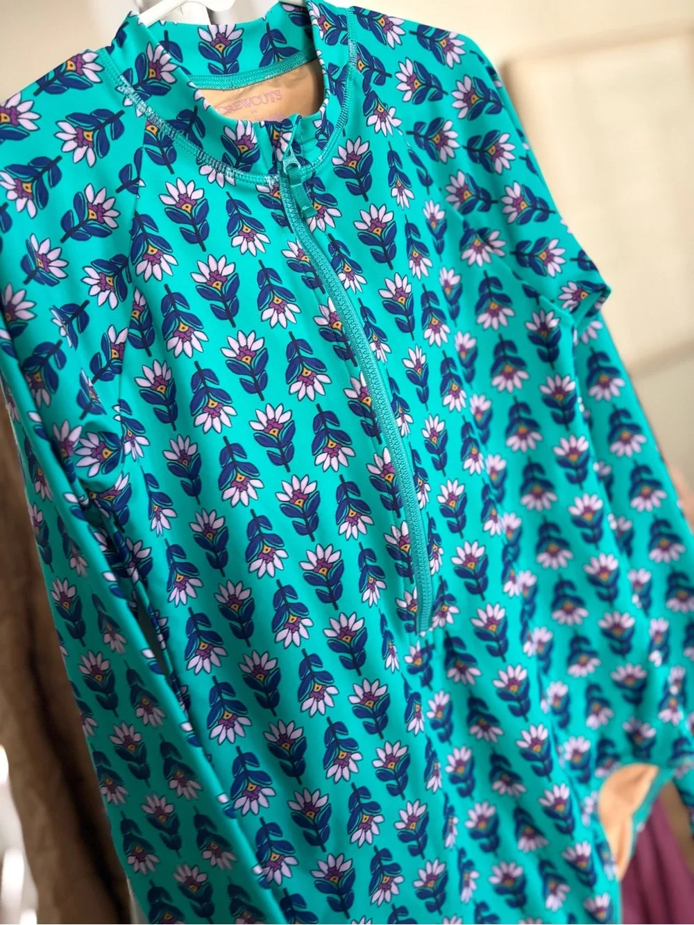 Crewcuts Teal Floral Long-Sleeve Rash Guard